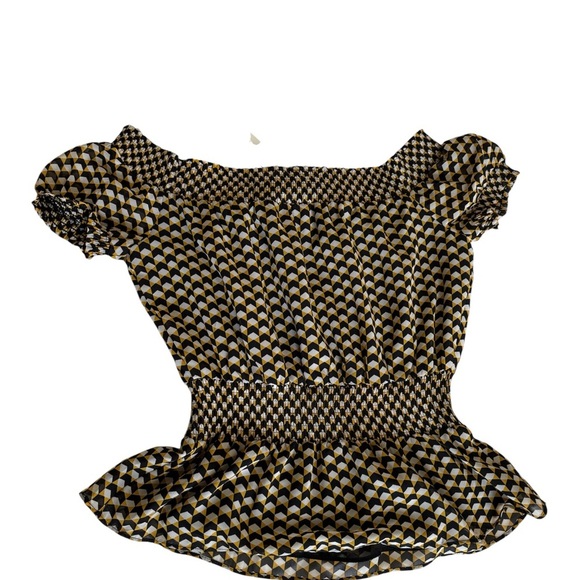 Bar III Black and White Flutter Sleeve Smocked Blouse - Picture 2 of 4